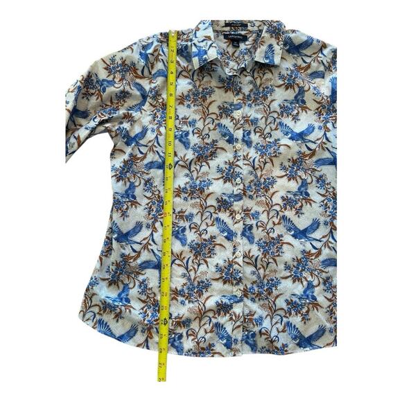 Lands End retro shirt button down blue bird floral print long sleeve women’s s… - Picture 5 of 8